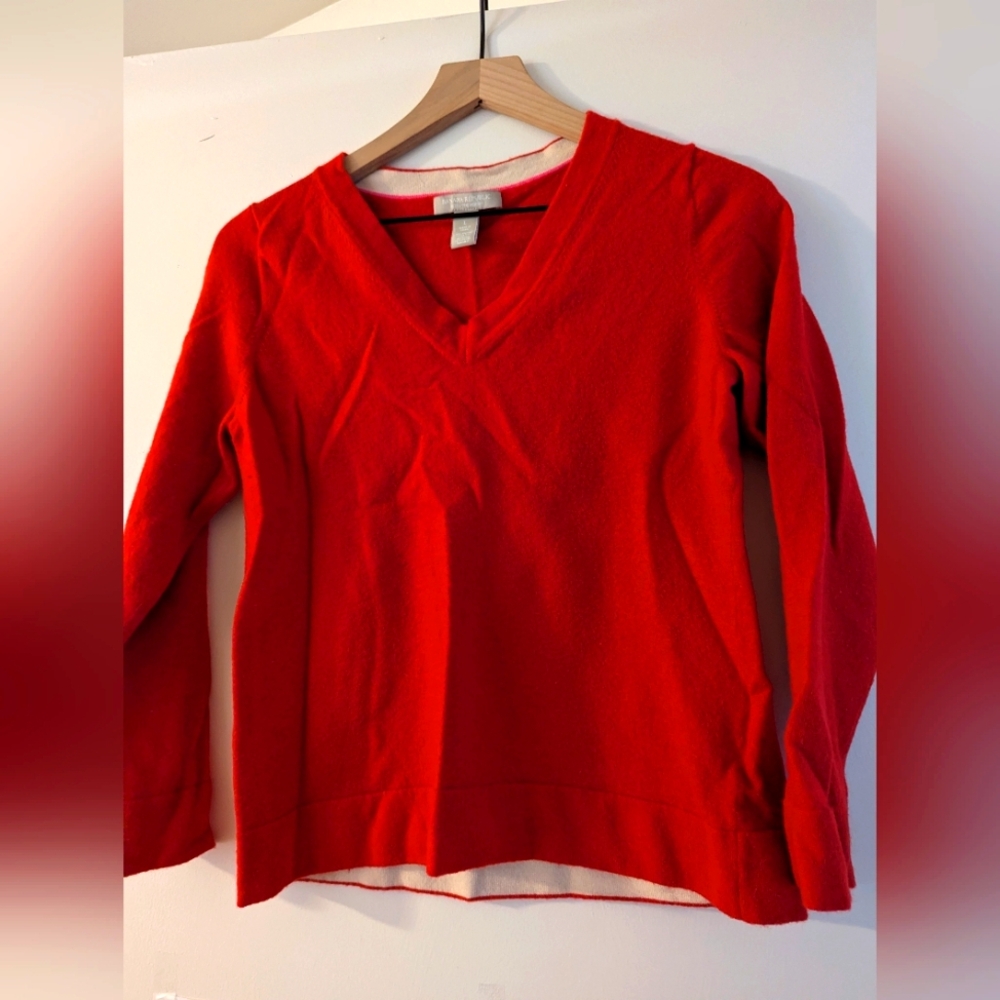 Banana Republic Cherry Red Sweater Extra Fine Merino Wool Blend Large Petite